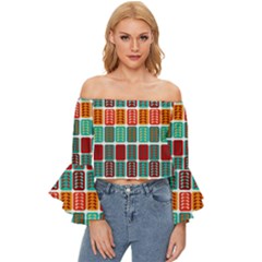 Bricks Abstract Seamless Pattern Off Shoulder Flutter Bell Sleeve Top by Bangk1t