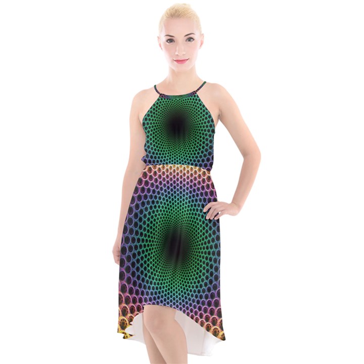 Abstract Patterns High-Low Halter Chiffon Dress 