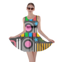 Pattern Geometric Abstract Colorful Arrow Line Circle Triangle Skater Dress by Bangk1t