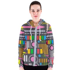 Pattern Geometric Abstract Colorful Arrow Line Circle Triangle Women s Zipper Hoodie by Bangk1t