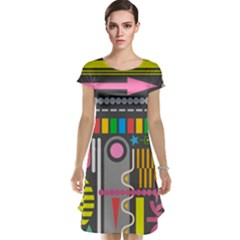 Pattern Geometric Abstract Colorful Arrow Line Circle Triangle Cap Sleeve Nightdress by Bangk1t