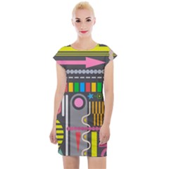 Pattern Geometric Abstract Colorful Arrow Line Circle Triangle Cap Sleeve Bodycon Dress by Bangk1t