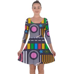 Pattern Geometric Abstract Colorful Arrow Line Circle Triangle Quarter Sleeve Skater Dress by Bangk1t