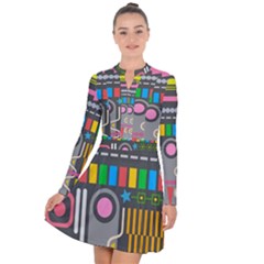 Pattern Geometric Abstract Colorful Arrow Line Circle Triangle Long Sleeve Panel Dress by Bangk1t