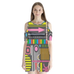 Pattern Geometric Abstract Colorful Arrow Line Circle Triangle Shoulder Cutout Velvet One Piece by Bangk1t