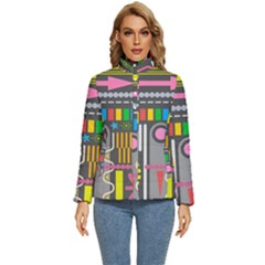 Pattern Geometric Abstract Colorful Arrow Line Circle Triangle Women s Puffer Bubble Jacket Coat by Bangk1t