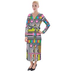 Pattern Geometric Abstract Colorful Arrow Line Circle Triangle Velvet Maxi Wrap Dress by Bangk1t