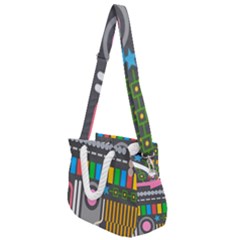 Pattern Geometric Abstract Colorful Arrow Line Circle Triangle Rope Handles Shoulder Strap Bag by Bangk1t