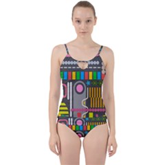 Pattern Geometric Abstract Colorful Arrow Line Circle Triangle Cut Out Top Tankini Set by Bangk1t