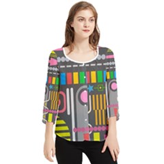 Pattern Geometric Abstract Colorful Arrow Line Circle Triangle Chiffon Quarter Sleeve Blouse by Bangk1t