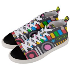 Pattern Geometric Abstract Colorful Arrow Line Circle Triangle Men s Mid-top Canvas Sneakers by Bangk1t