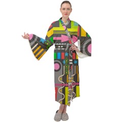 Pattern Geometric Abstract Colorful Arrow Line Circle Triangle Maxi Velvet Kimono by Bangk1t