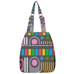 Pattern Geometric Abstract Colorful Arrow Line Circle Triangle Center Zip Backpack by Bangk1t