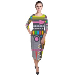 Pattern Geometric Abstract Colorful Arrow Line Circle Triangle Quarter Sleeve Midi Velour Bodycon Dress by Bangk1t