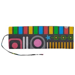 Pattern Geometric Abstract Colorful Arrow Line Circle Triangle Roll Up Canvas Pencil Holder (m) by Bangk1t