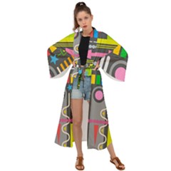 Pattern Geometric Abstract Colorful Arrow Line Circle Triangle Maxi Kimono by Bangk1t