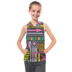 Pattern Geometric Abstract Colorful Arrow Line Circle Triangle Kids  Sleeveless Hoodie by Bangk1t