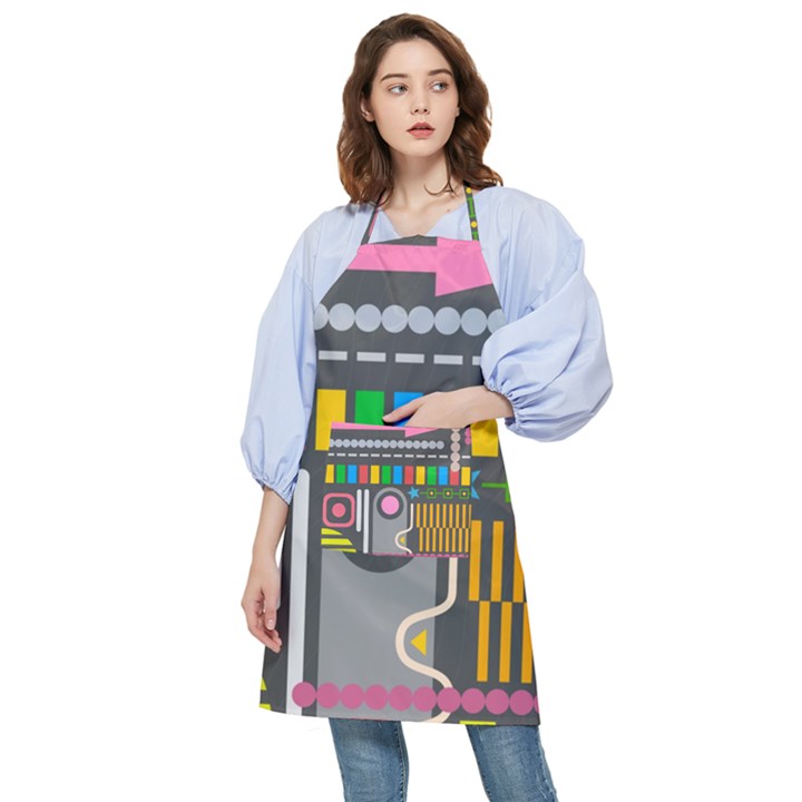 Pattern Geometric Abstract Colorful Arrow Line Circle Triangle Pocket Apron