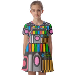 Pattern Geometric Abstract Colorful Arrow Line Circle Triangle Kids  Short Sleeve Pinafore Style Dress by Bangk1t