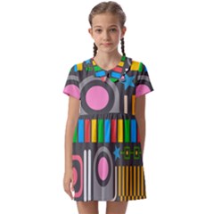 Pattern Geometric Abstract Colorful Arrow Line Circle Triangle Kids  Asymmetric Collar Dress by Bangk1t