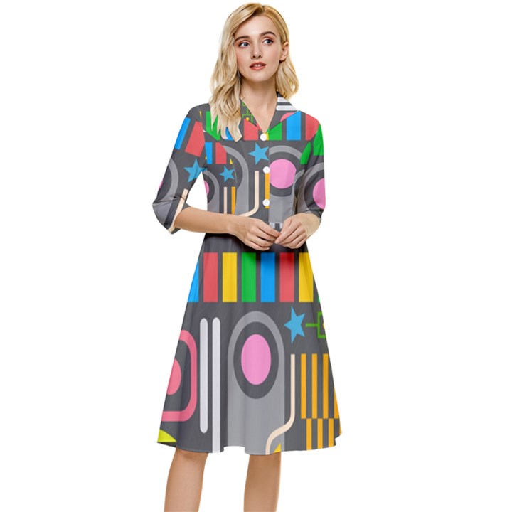 Pattern Geometric Abstract Colorful Arrow Line Circle Triangle Classy Knee Length Dress