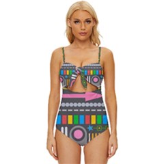 Pattern Geometric Abstract Colorful Arrow Line Circle Triangle Knot Front One-piece Swimsuit by Bangk1t