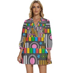 Pattern Geometric Abstract Colorful Arrow Line Circle Triangle V-neck Placket Mini Dress by Bangk1t