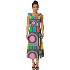 Pattern Geometric Abstract Colorful Arrow Line Circle Triangle Tie-strap Tiered Midi Chiffon Dress by Bangk1t