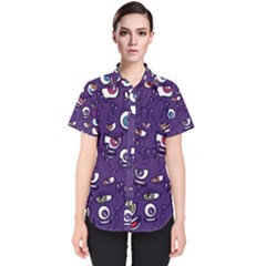 Eye Artwork Decor Eyes Pattern Purple Form Backgrounds Illustration Women s Short Sleeve Shirt