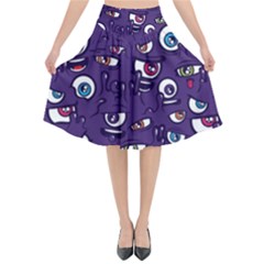 Eye Artwork Decor Eyes Pattern Purple Form Backgrounds Illustration Flared Midi Skirt by Bangk1t