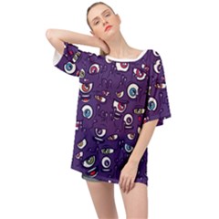 Eye Artwork Decor Eyes Pattern Purple Form Backgrounds Illustration Oversized Chiffon Top