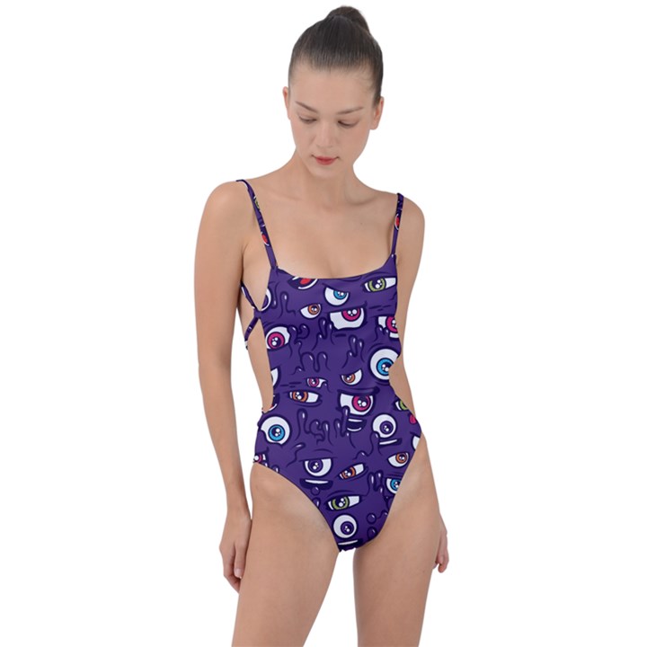 Eye Artwork Decor Eyes Pattern Purple Form Backgrounds Illustration Tie Strap One Piece Swimsuit