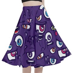 Eye Artwork Decor Eyes Pattern Purple Form Backgrounds Illustration A-line Full Circle Midi Skirt With Pocket by Bangk1t