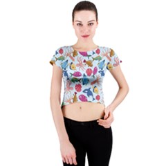 Sea Creature Themed Artwork Underwater Background Pictures Crew Neck Crop Top by Bangk1t