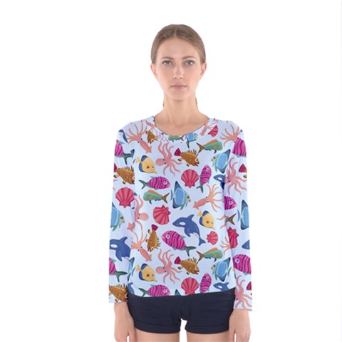 Sea Creature Themed Artwork Underwater Background Pictures Women s Long Sleeve Tee by Bangk1t