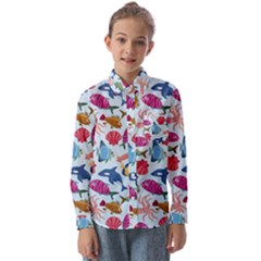 Sea Creature Themed Artwork Underwater Background Pictures Kids  Long Sleeve Shirt by Bangk1t