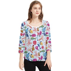 Sea Creature Themed Artwork Underwater Background Pictures Chiffon Quarter Sleeve Blouse by Bangk1t