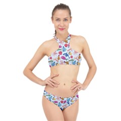 Sea Creature Themed Artwork Underwater Background Pictures High Neck Bikini Set by Bangk1t