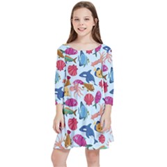 Sea Creature Themed Artwork Underwater Background Pictures Kids  Quarter Sleeve Skater Dress by Bangk1t