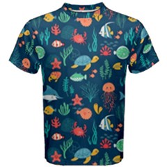 Variety Of Fish Illustration Turtle Jellyfish Art Texture Men s Cotton Tee by Bangk1t