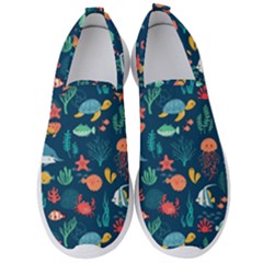 Variety Of Fish Illustration Turtle Jellyfish Art Texture Men s Slip On Sneakers