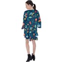 Variety Of Fish Illustration Turtle Jellyfish Art Texture V-Neck Flare Sleeve Mini Dress View2