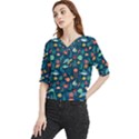 Variety Of Fish Illustration Turtle Jellyfish Art Texture Quarter Sleeve Blouse View1