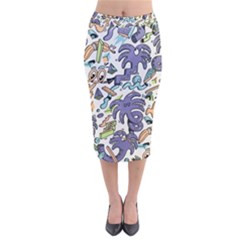 Purple Orange Green Blue Cartoon Velvet Midi Pencil Skirt by Bangk1t