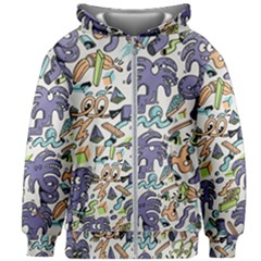 Purple Orange Green Blue Cartoon Kids  Zipper Hoodie Without Drawstring by Bangk1t