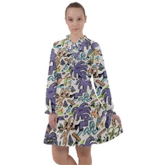 Purple Orange Green Blue Cartoon All Frills Chiffon Dress by Bangk1t