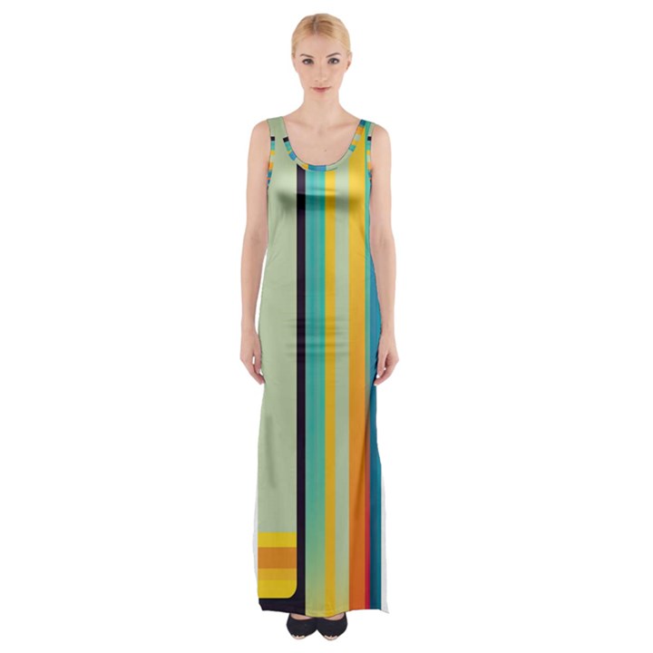 Colorful Rainbow Striped Pattern Stripes Background Thigh Split Maxi Dress