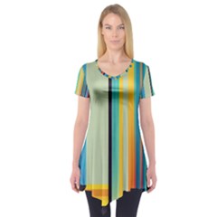 Colorful Rainbow Striped Pattern Stripes Background Short Sleeve Tunic  by Bangk1t