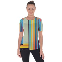 Colorful Rainbow Striped Pattern Stripes Background Shoulder Cut Out Short Sleeve Top by Bangk1t