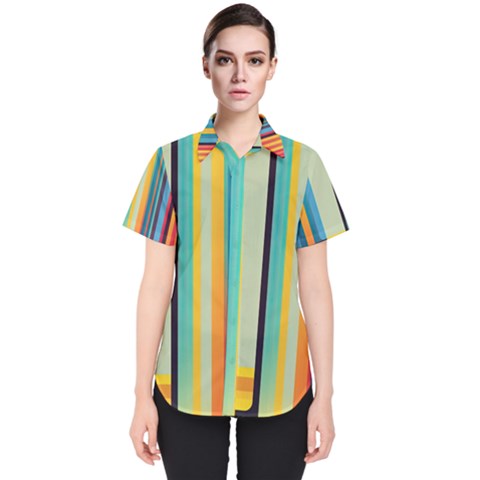 Colorful Rainbow Striped Pattern Stripes Background Women s Short Sleeve Shirt by Bangk1t